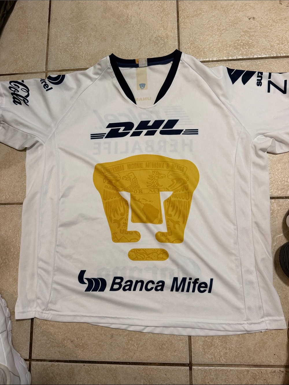 DHL x Pumas White Soccer Jersey with Gold Pumas Logo